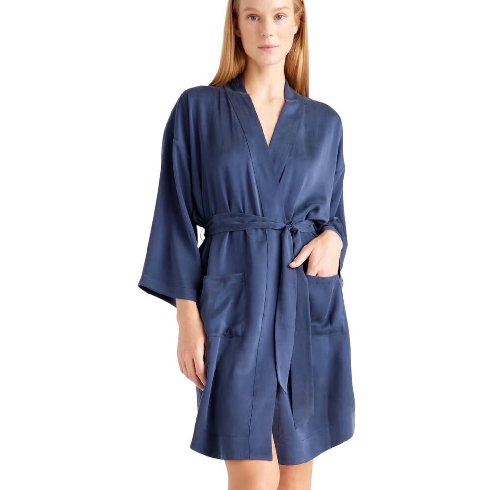Quince 100% Washable Silk Robe in Indigo – Size M – NWOT